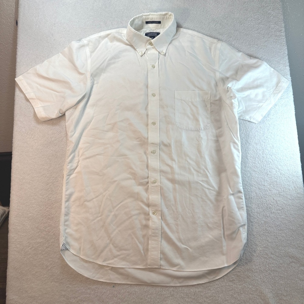Lands End Mens Supima No Iron Oxford Short Sleeve Shirt Pack of 5 White Size 16 - Picture 9 of 13